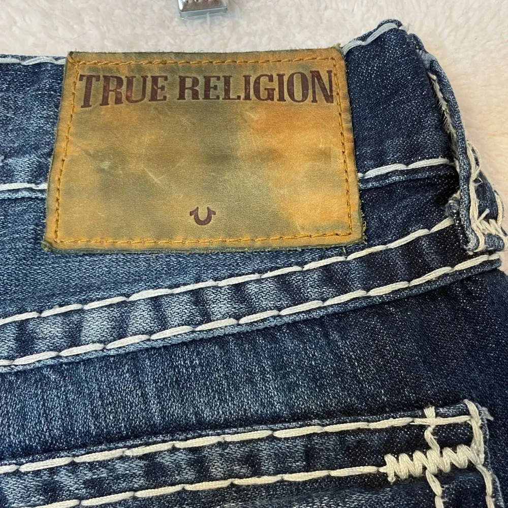 True Religion Ricky Relaxed Straight Super T Distressed Jeans Blue Mens 34